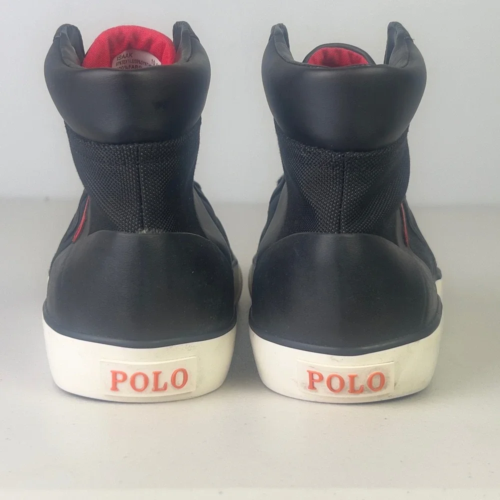 Polo Ralph Lauren Isaak Sneakers Mens 10.5D Black Red Excellent High Top Lace Up